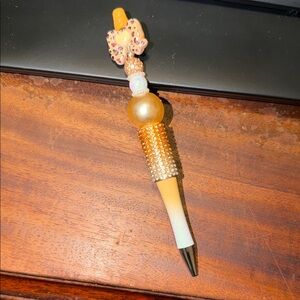 Elegant Gold and Cream Beaded Pen